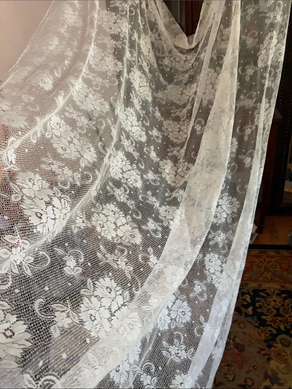 Sheer Floral Lace Curtain Panel - White